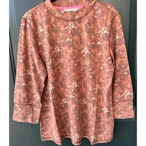 NEW Isaac Mizrahi Live! QVC Soho Printed 3/4 Sleeve Top Sz M Brown Floral Soft